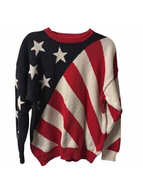 Vintage 90s American Flag Sweater Men's L Cotton Knitted 4th of July Patriot USA